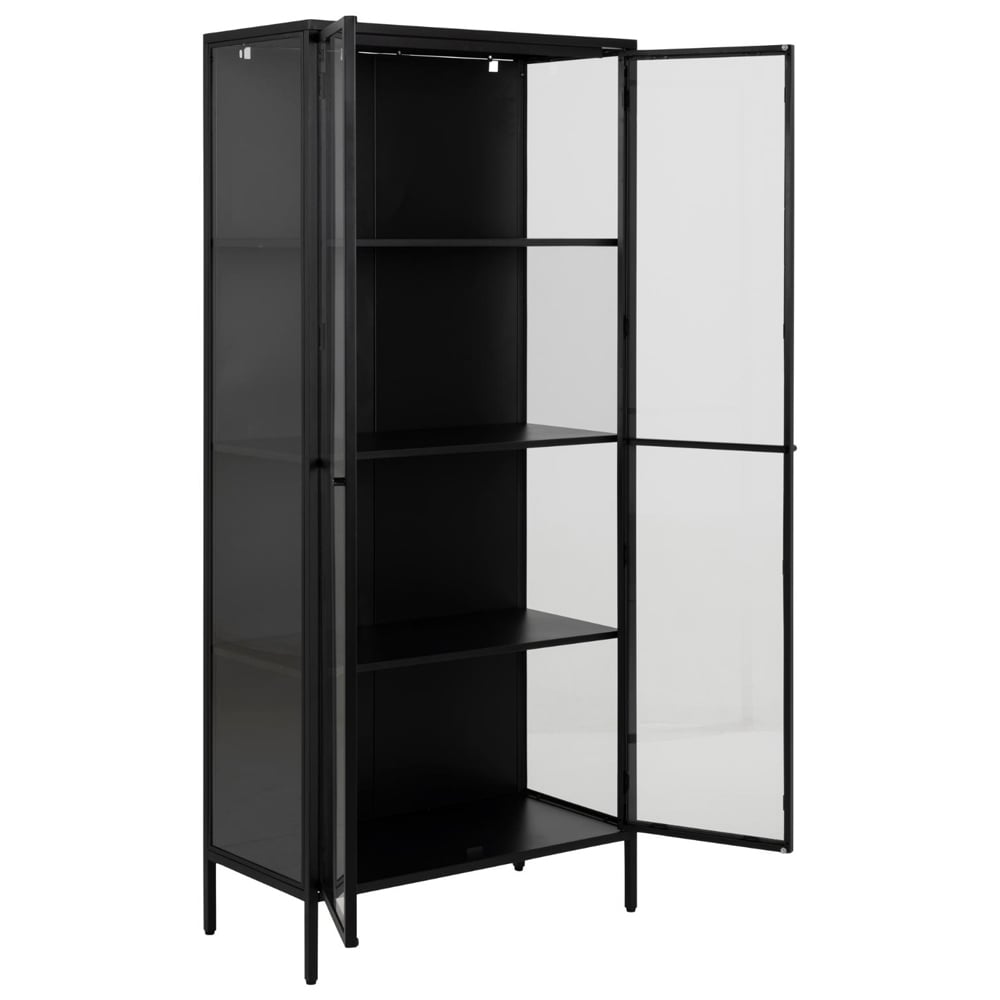 Newberry Tall Metal Display Cabinet With 2 Doors In Matt Black