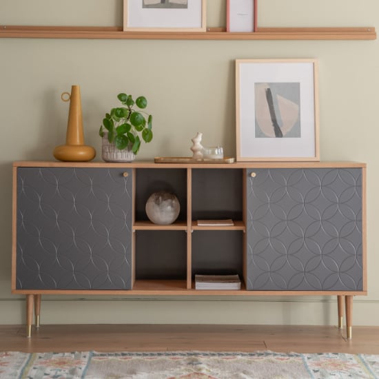 Product photograph of Newberry Wooden Sideboard With 2 Doors In Grey And Oak from Furniture in Fashion
