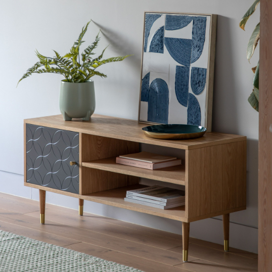 Photo of Newberry wooden tv stand with 1 door in grey and oak