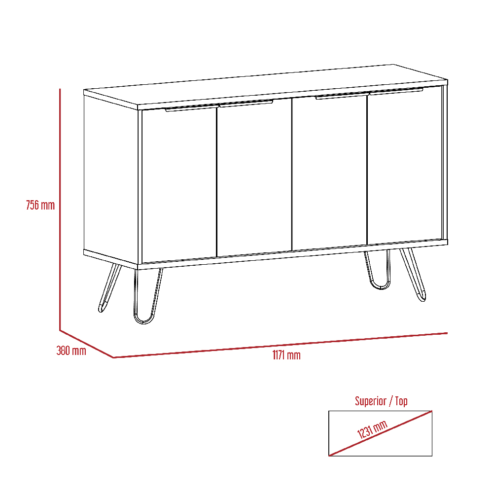 Newcastle Wooden Sideboard With 4 Doors In Brown And Oak