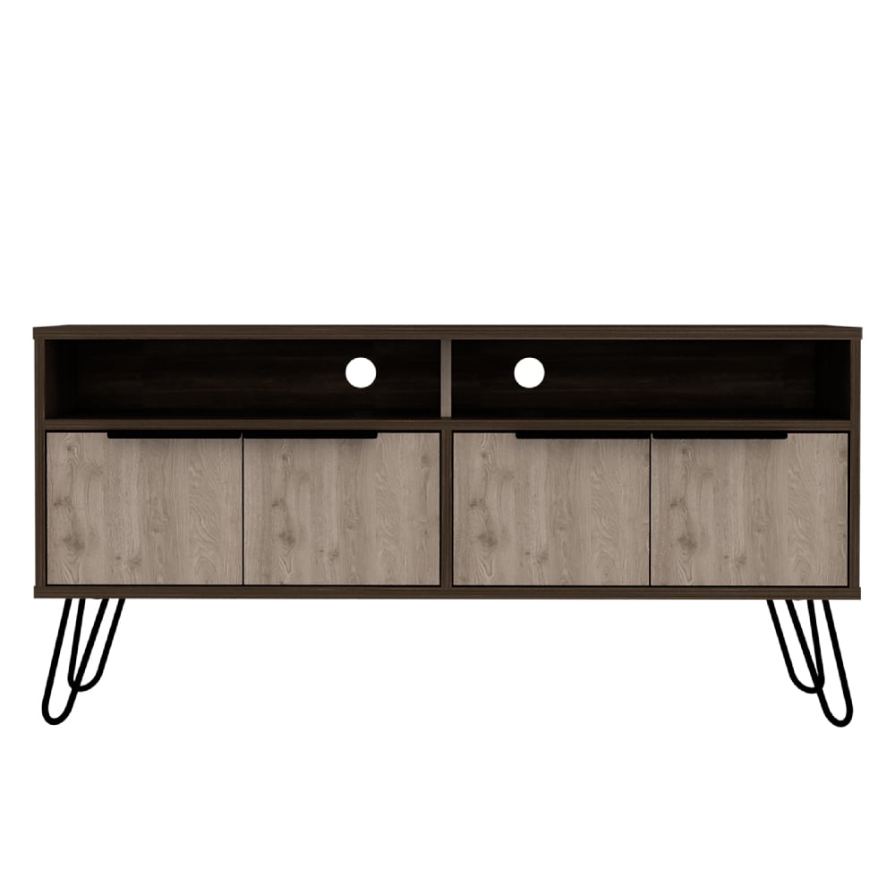 Newcastle Wooden TV Stand With 4 Doors In Brown And Oak