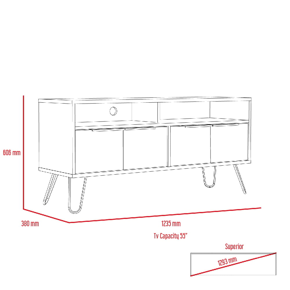 Newcastle Wooden TV Stand With 4 Doors In Brown And Oak