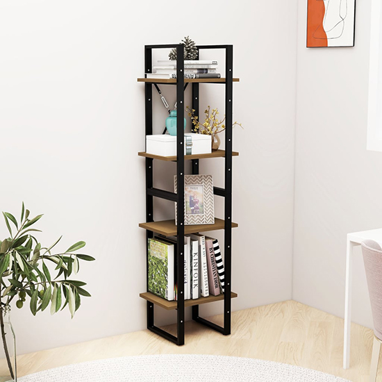 Product photograph of Newell Pine Wood 4-tier Bookshelf In Brown from Furniture in Fashion