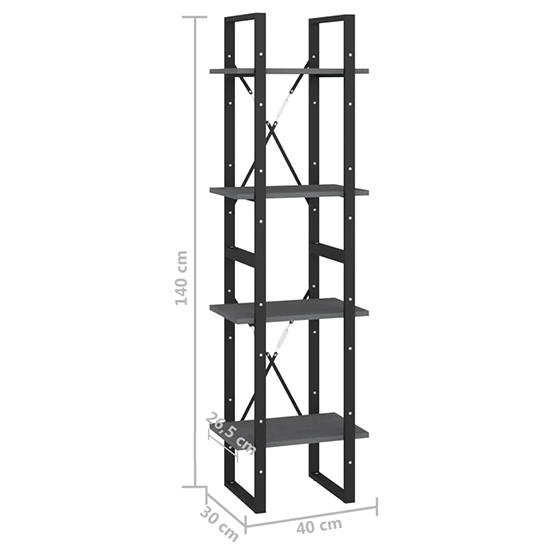 Newell Pine Wood 4-Tier Bookshelf In Grey