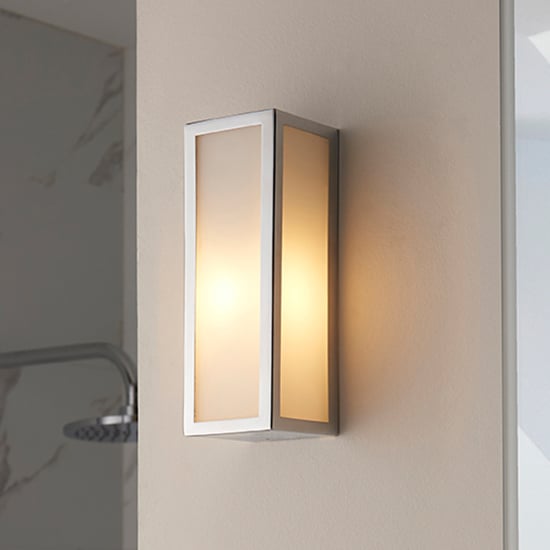 Product photograph of Newham Small Wall Light In Chrome With Frosted Glass Diffuser from Furniture in Fashion