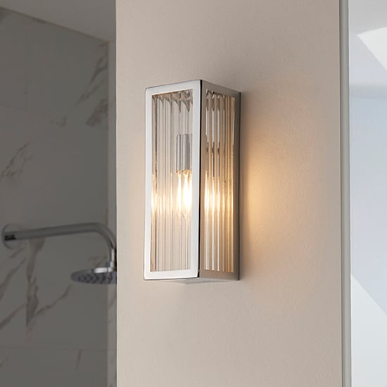 Product photograph of Newham Small Wall Light In Chrome With Ribbed Glass Diffuser from Furniture in Fashion