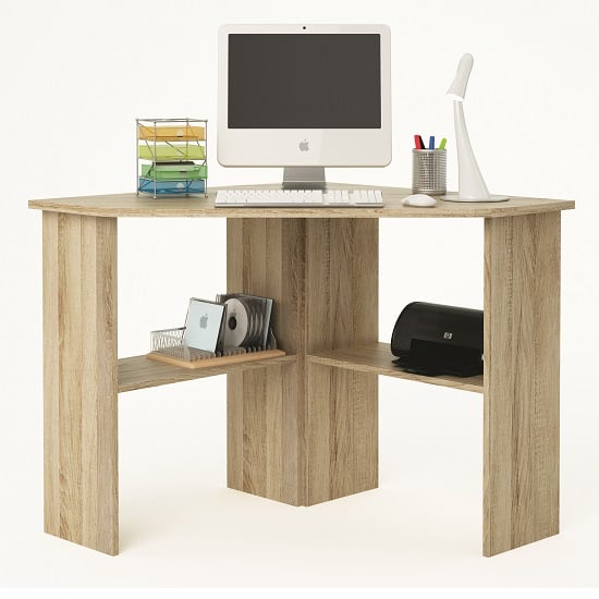 Newham Wooden Corner Computer Desk In Brushed Oak 28445