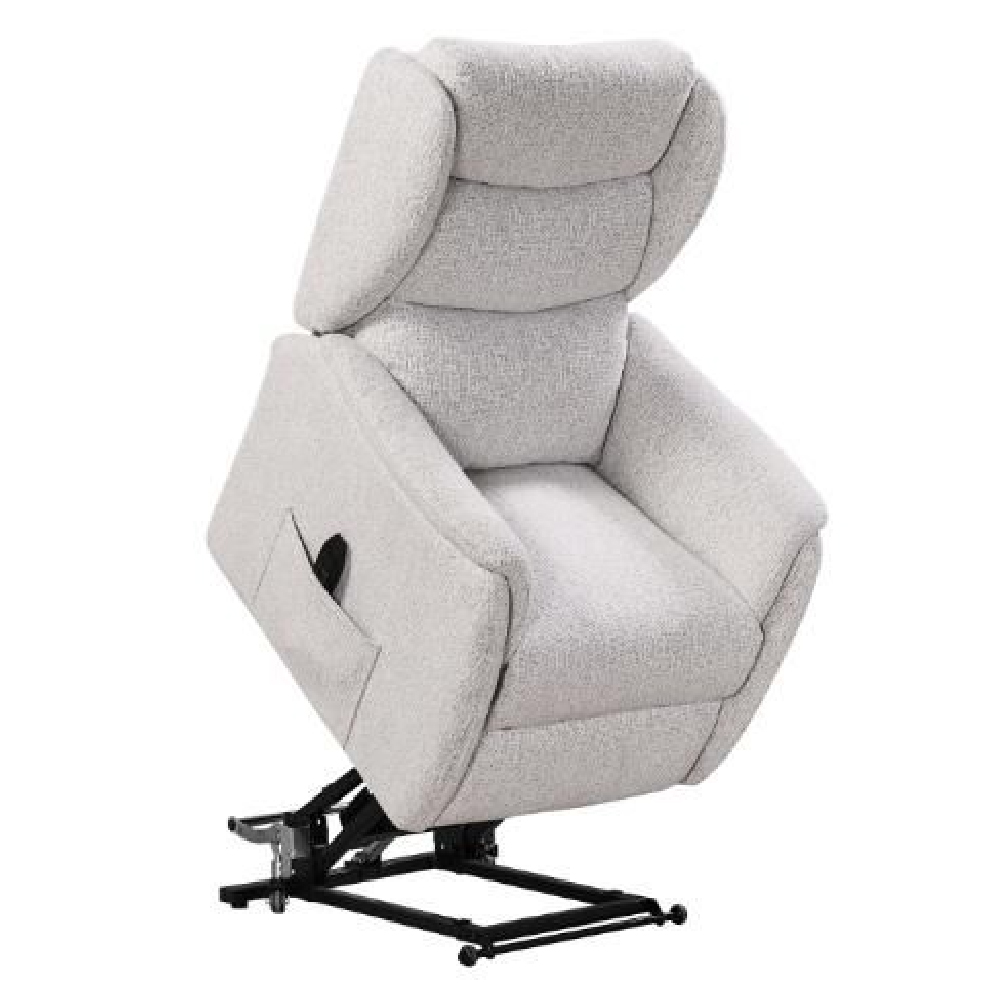 Newkirk Fabric Twin Motor Lift Recliner Chair In Biscuit