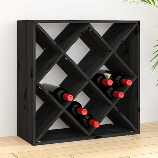 Newkirk Pine Wood Box Shape Wine Rack In Black | Furniture in Fashion