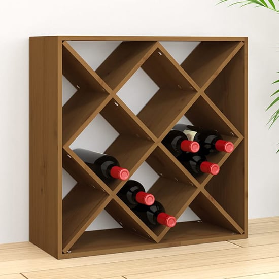 Product photograph of Newkirk Pine Wood Box Shape Wine Rack In Honey Brown from Furniture in Fashion