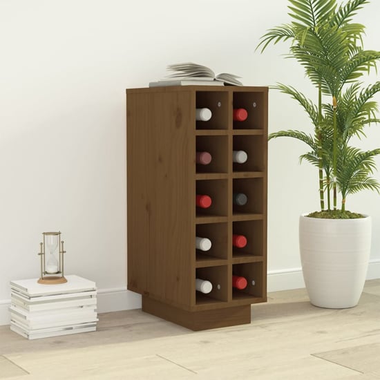 Photo of Newkirk pine wood wine rack with 10 shelves in honey brown