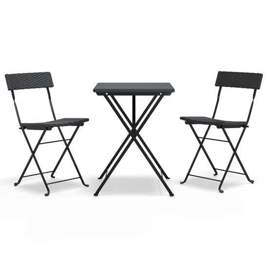 Newkirk Poly Rattan 3 Piece Folding Bistro Set In Black