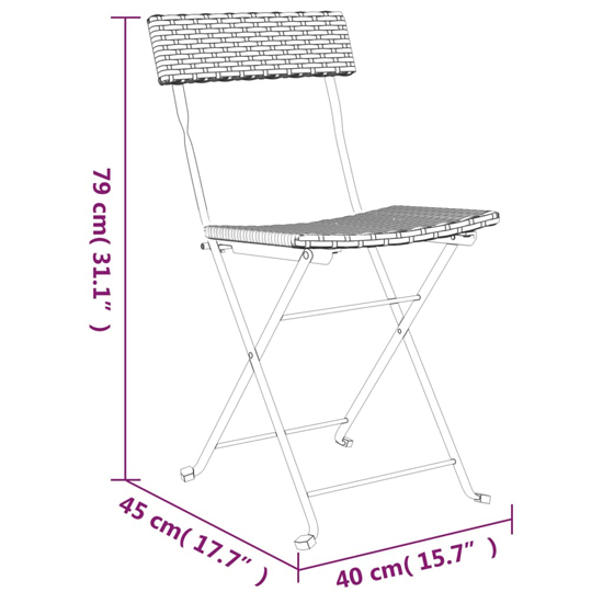 Newkirk Poly Rattan 3 Piece Folding Bistro Set In Black