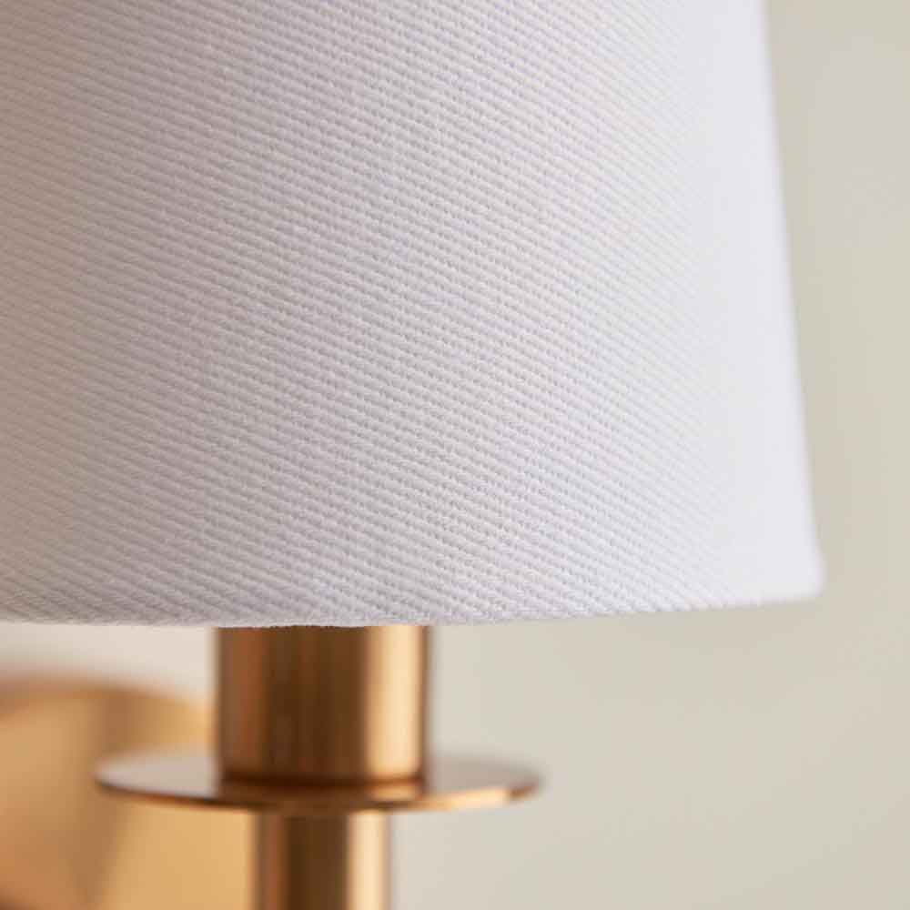 Newkirk Vintage White Fabric Wall Light In Brass