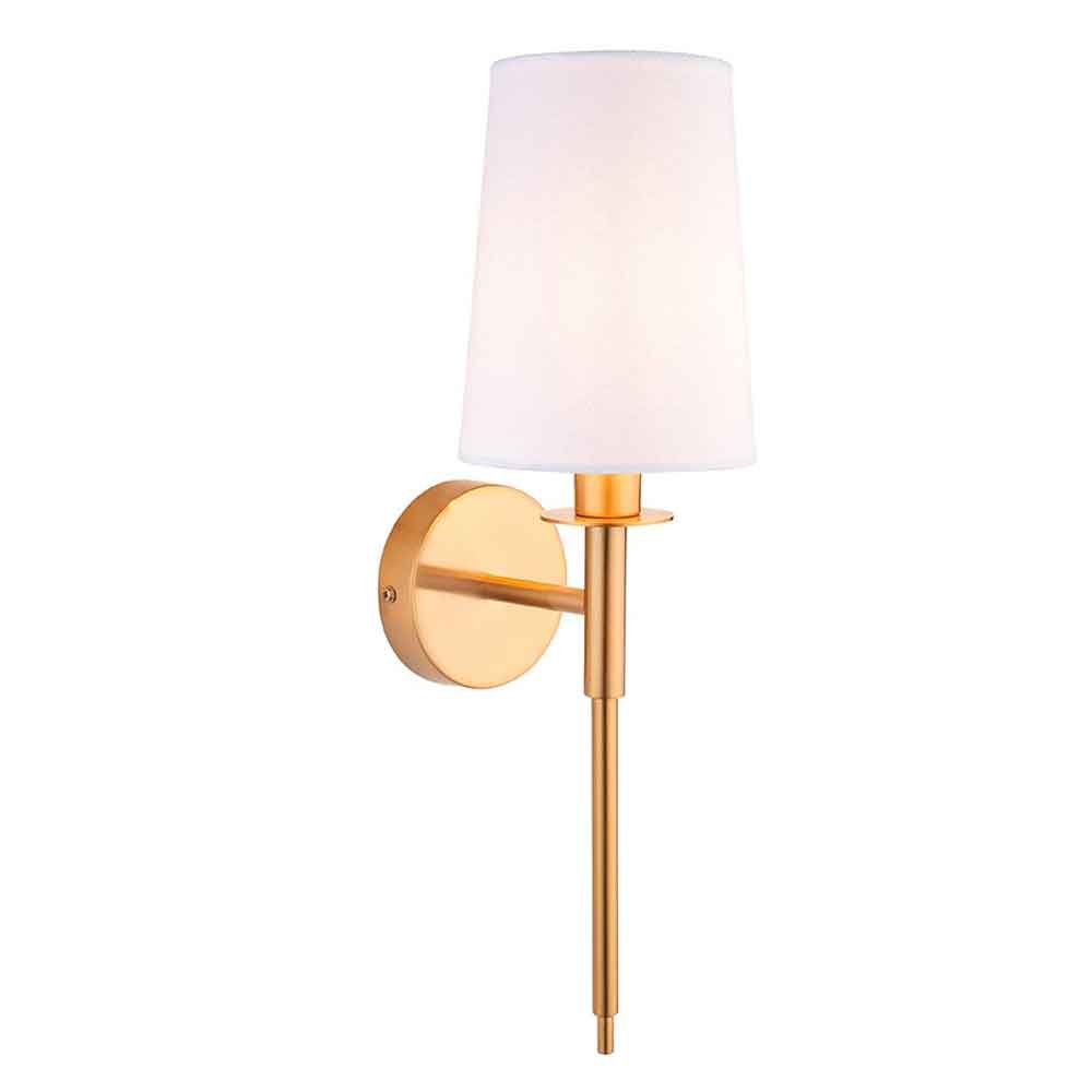 Newkirk Vintage White Fabric Wall Light In Brass