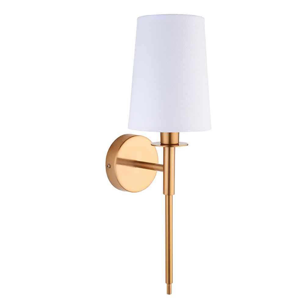 Newkirk Vintage White Fabric Wall Light In Brass