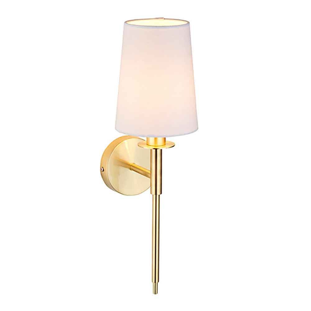 Newkirk Vintage White Fabric Wall Light In Brushed Satin Gold