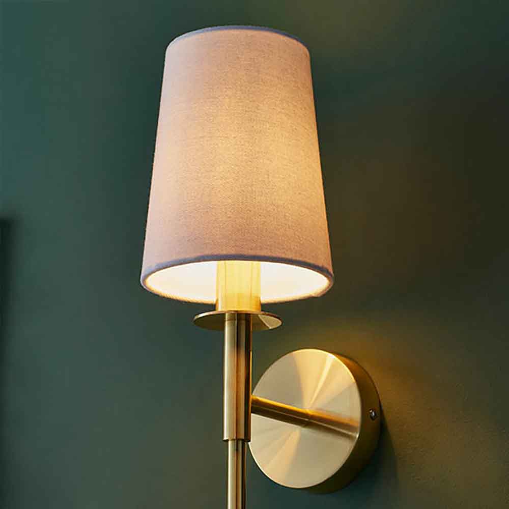 Newkirk Vintage White Fabric Wall Light In Brushed Satin Gold