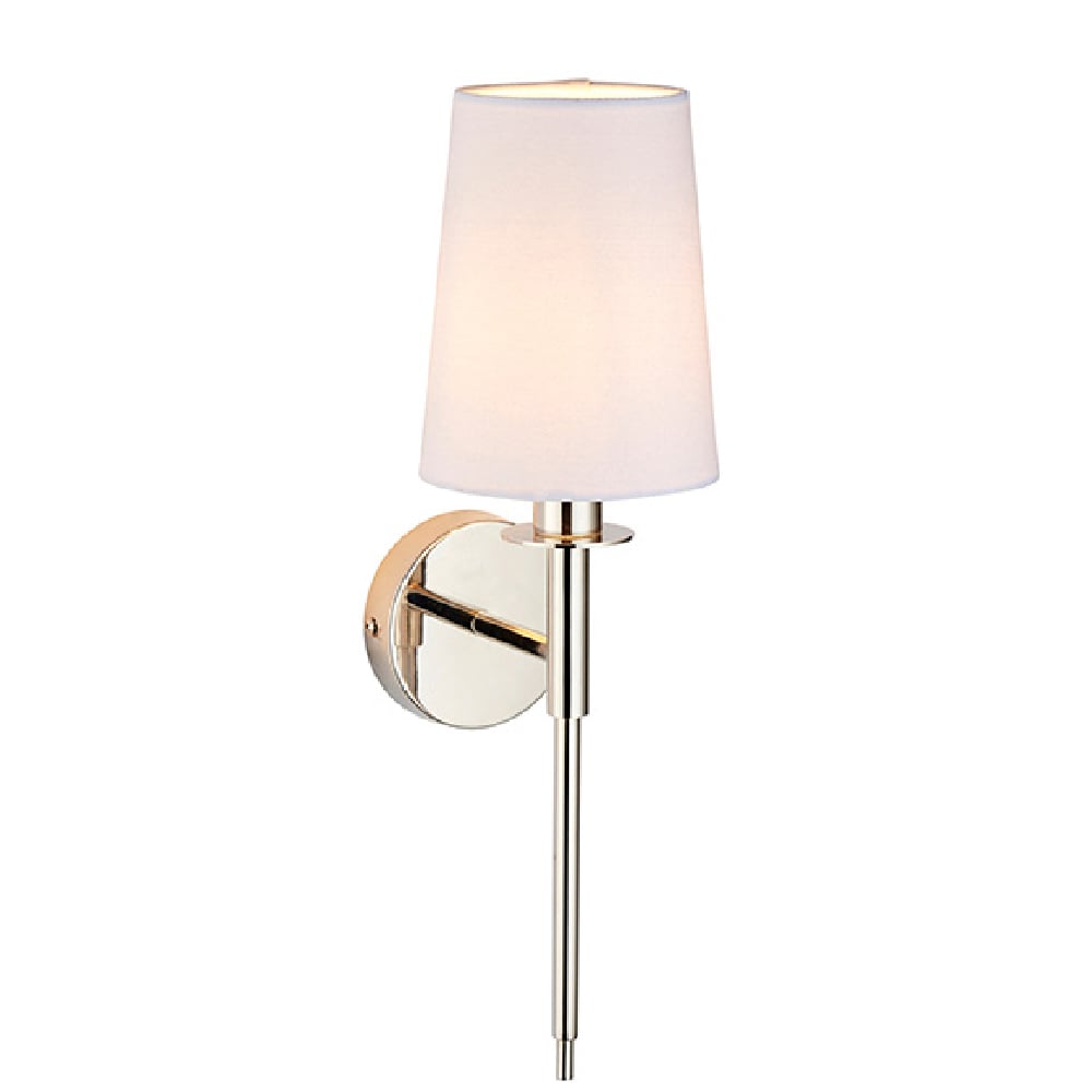 Newkirk Vintage White Fabric Wall Light In Bright Nickel