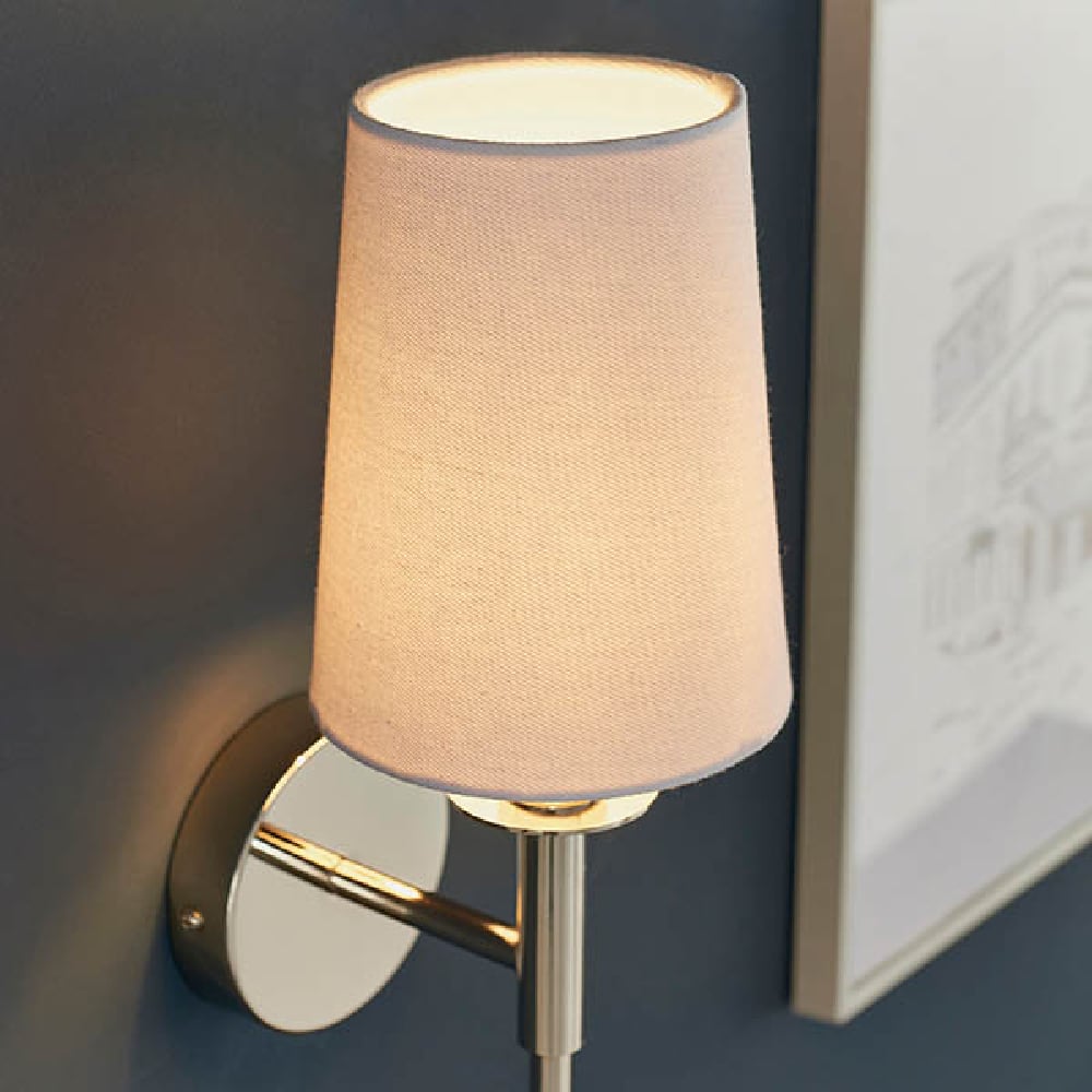 Newkirk Vintage White Fabric Wall Light In Bright Nickel