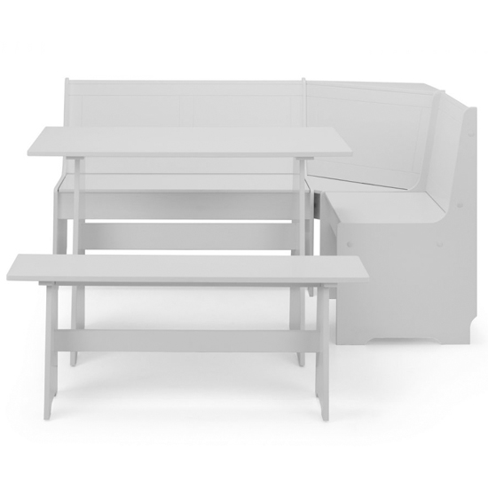 Nadira Corner Wooden Dining Set In Dove Grey With Storage Bench