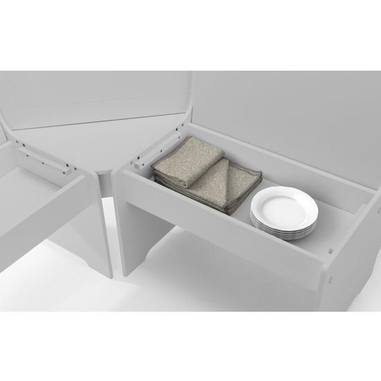 Nadira Corner Wooden Dining Set In Dove Grey With Storage Bench