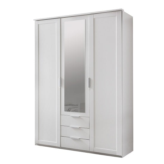 Newport Mirrored Wardrobe In Alpine White And 3 Doors 3 Drawers_1