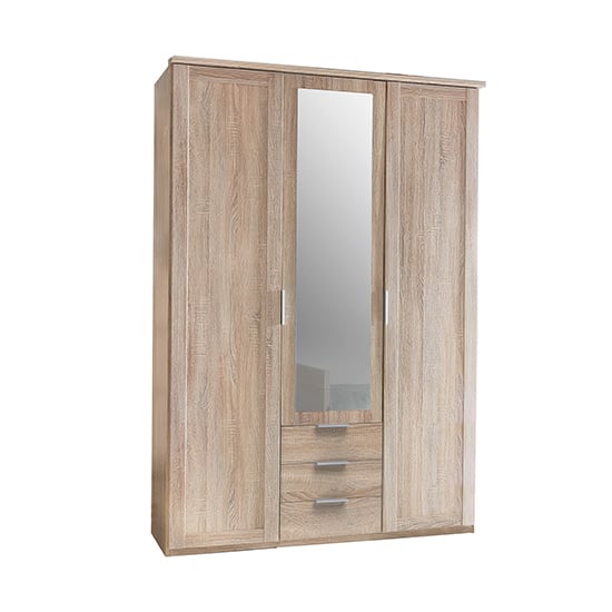 Newport Mirrored Wooden Wardrobe In Oak With 3 Doors