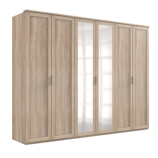 Newport Mirrored Wooden Wide Wardrobe In Oak With 2 Mirrors