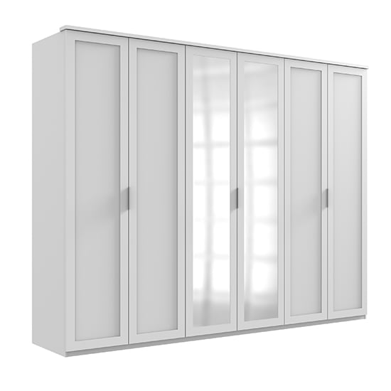 Newport Mirrored Wooden Wide Wardrobe In White With 2 Mirrors