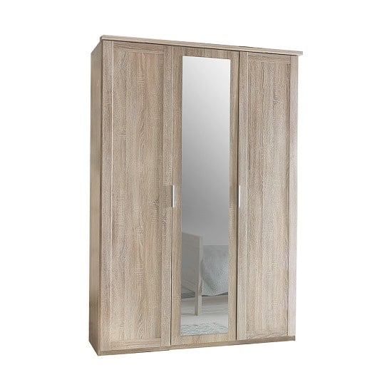 Product photograph of Newport Wooden Mirror Wardrobe In Oak Effect With 3 Doors from Furniture in Fashion