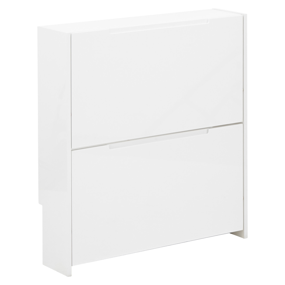 Newquay High Gloss Shoe Cabinet With 2 Flap Doors In White