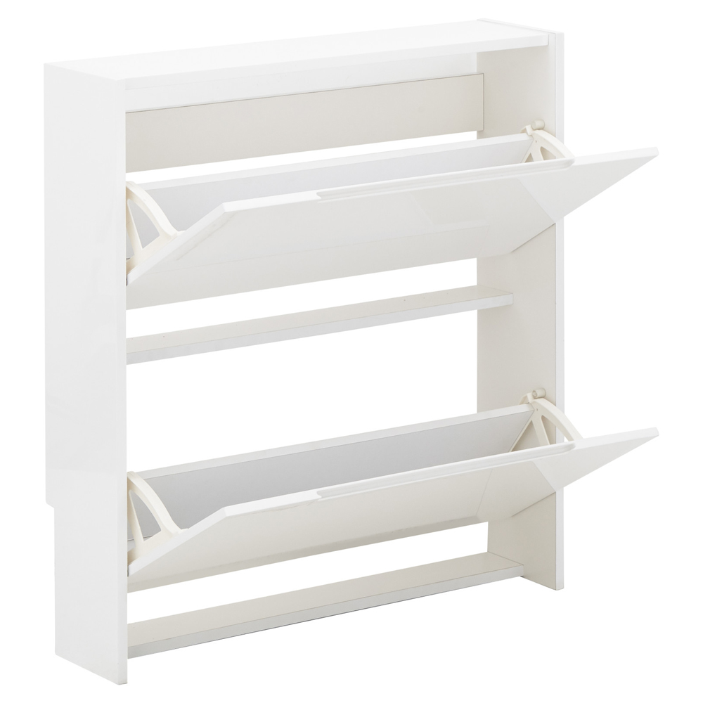 Newquay High Gloss Shoe Cabinet With 2 Flap Doors In White
