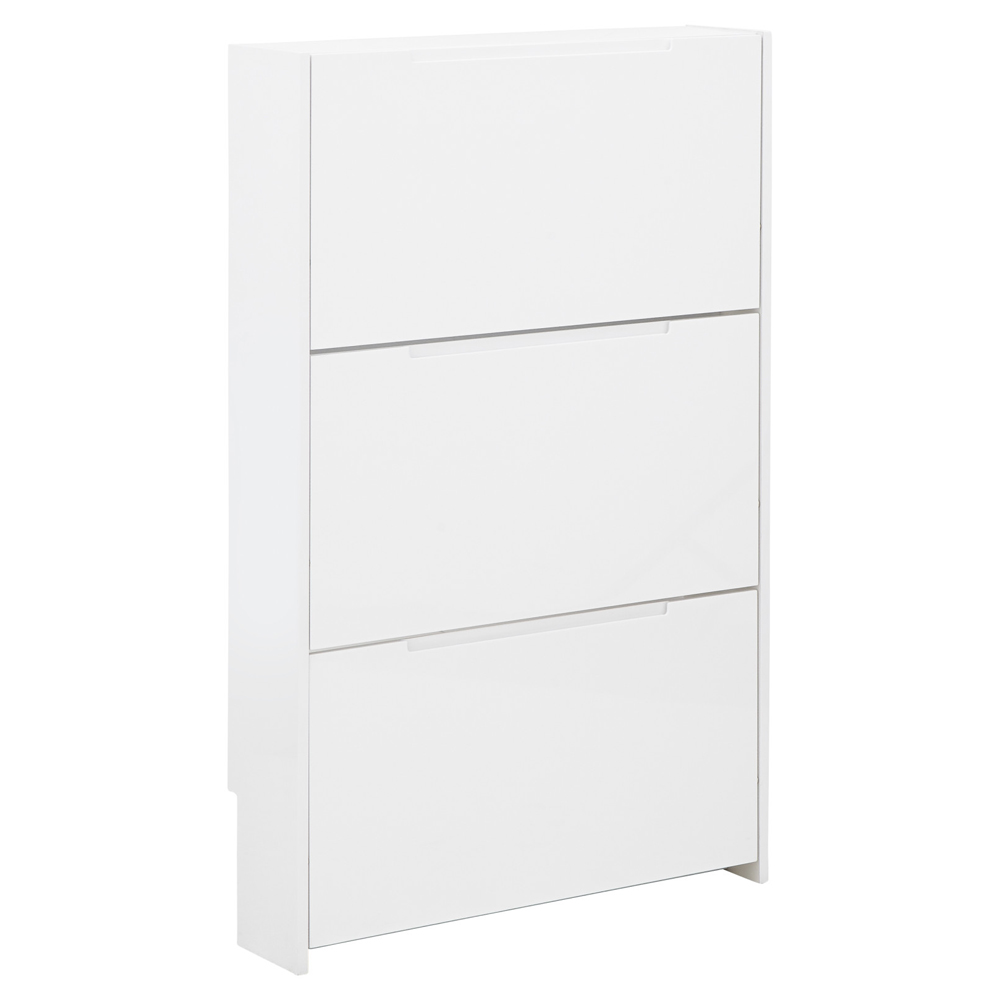 Newquay High Gloss Shoe Cabinet With 3 Flap Doors In White