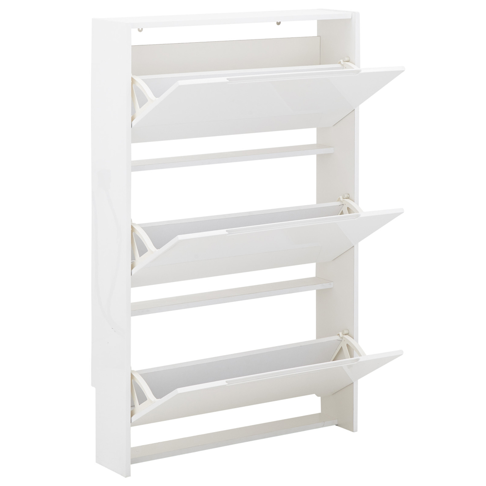 Newquay High Gloss Shoe Cabinet With 3 Flap Doors In White