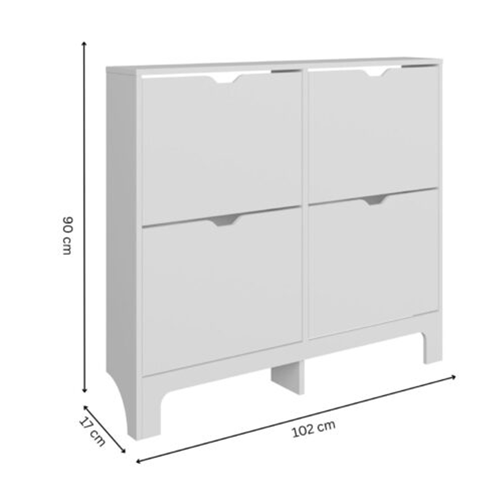 Newquay Wooden Shoe Cabinet With 4 Flap Doors In White