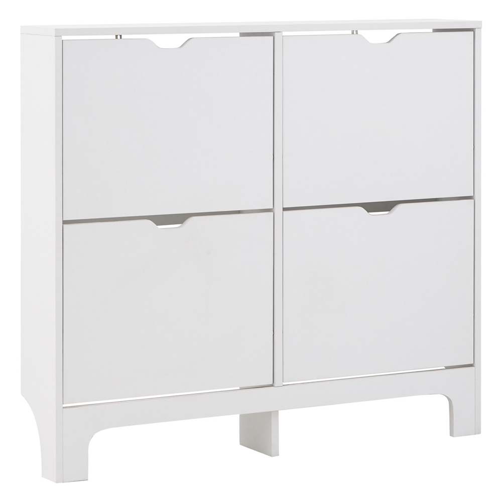 Newquay Wooden Shoe Cabinet With 4 Flap Doors In White