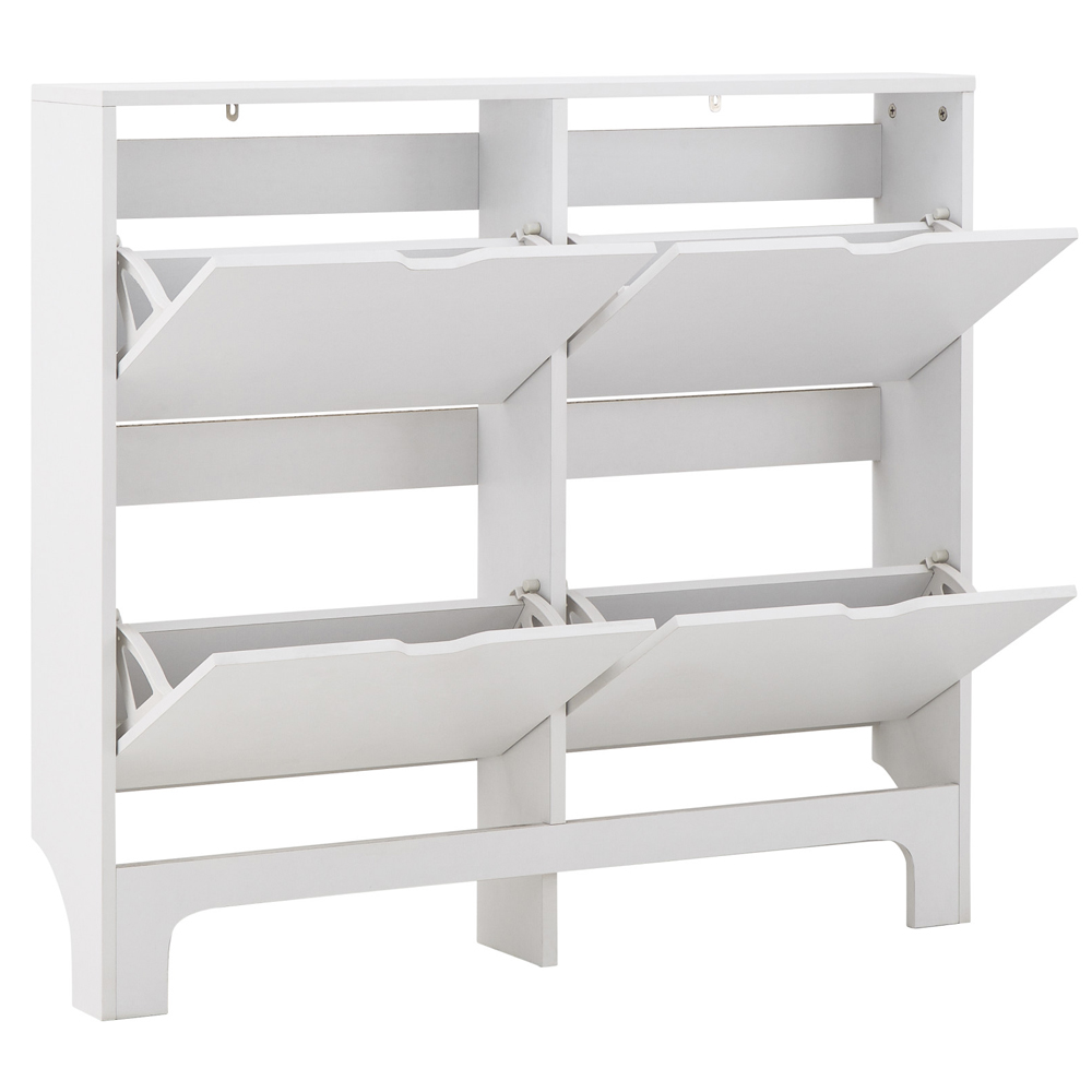 Newquay Wooden Shoe Cabinet With 4 Flap Doors In White