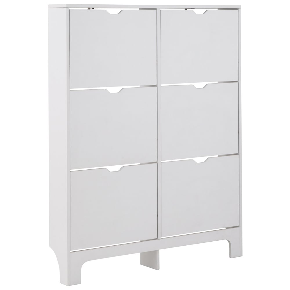 Newquay Wooden Shoe Cabinet With 6 Flap Doors In White