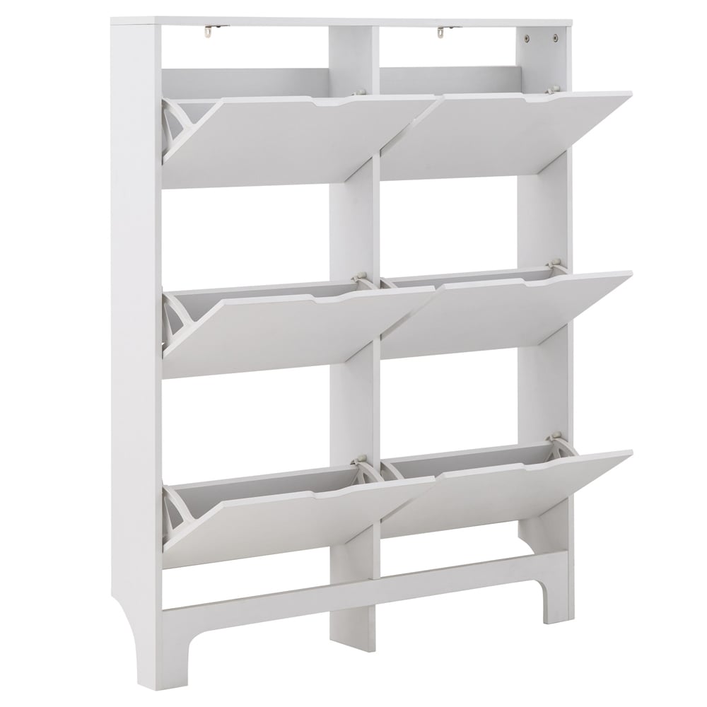 Newquay Wooden Shoe Cabinet With 6 Flap Doors In White