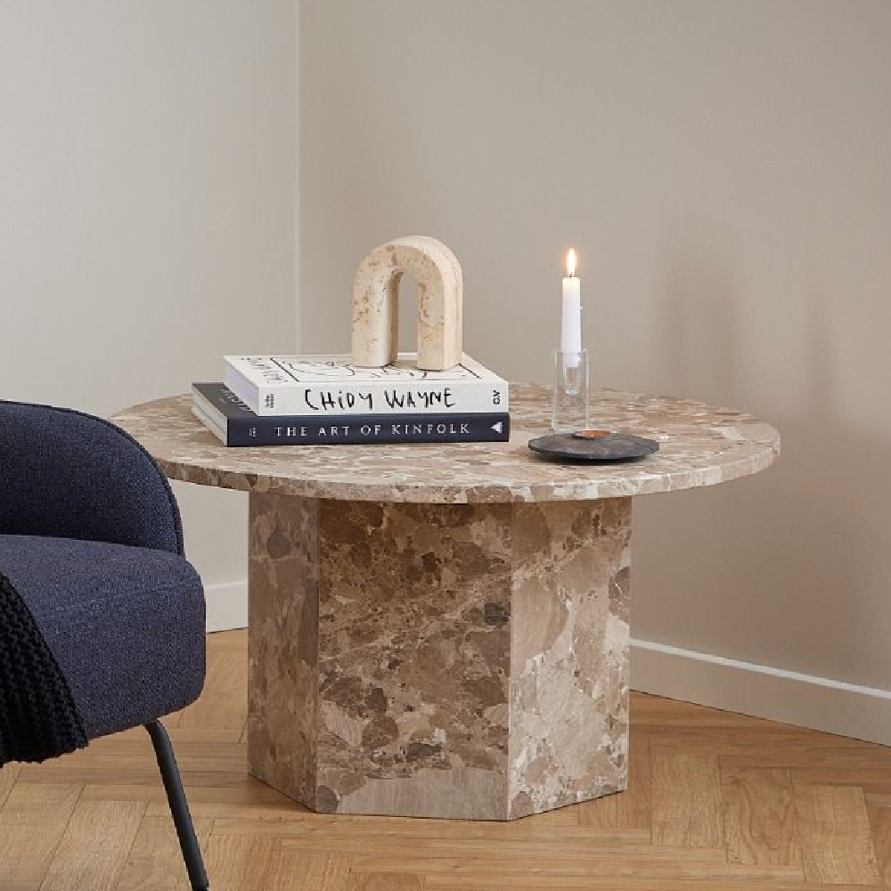 Read more about Newry marble stone round coffee table in brown