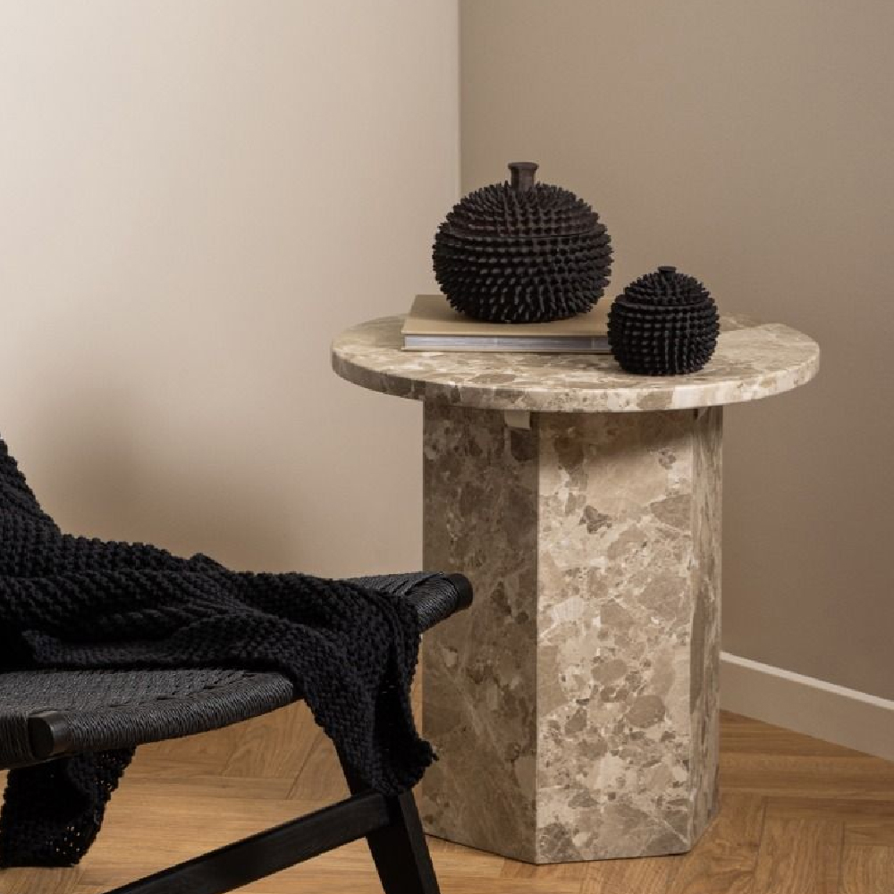 Read more about Newry marble stone round side table in brown