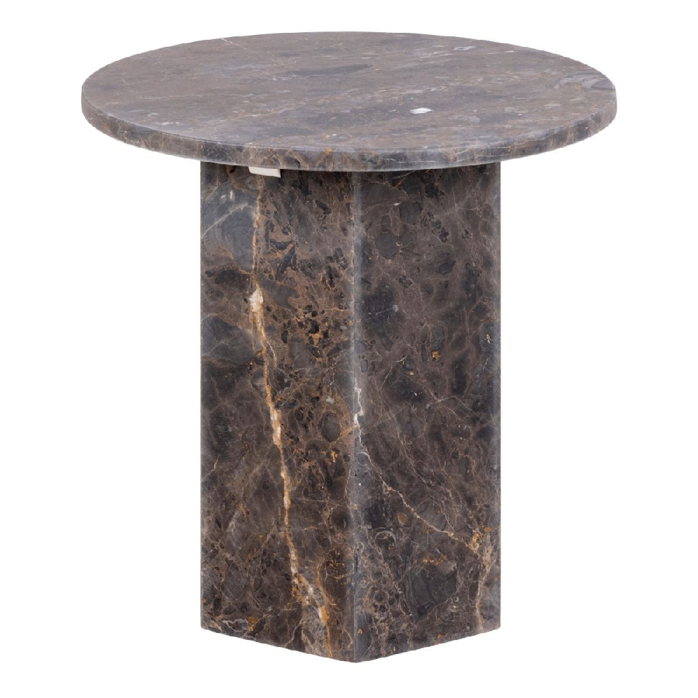 Newry Marble Stone Round Side Table In Marron