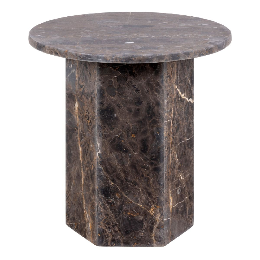 Newry Marble Stone Round Side Table In Marron