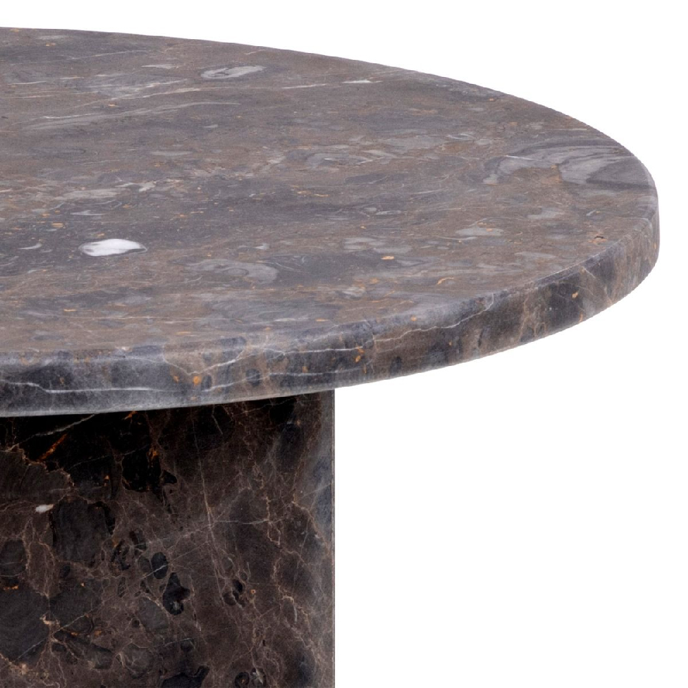 Newry Marble Stone Round Side Table In Marron