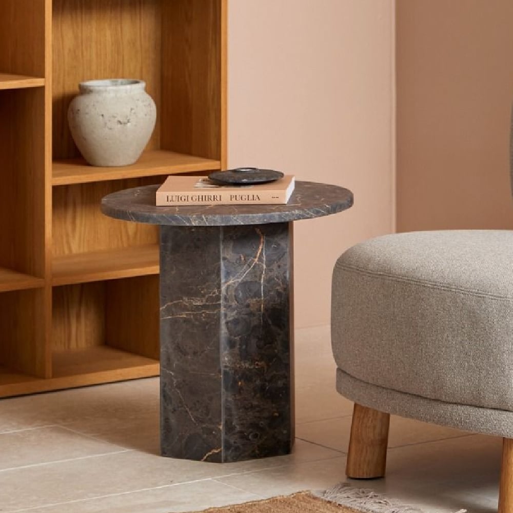 Read more about Newry marble stone round side table in marron