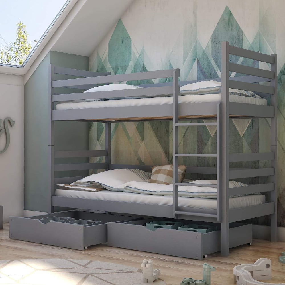 Newry Wooden Bunk Bed With Bonnell Mattress In Matt Grey
