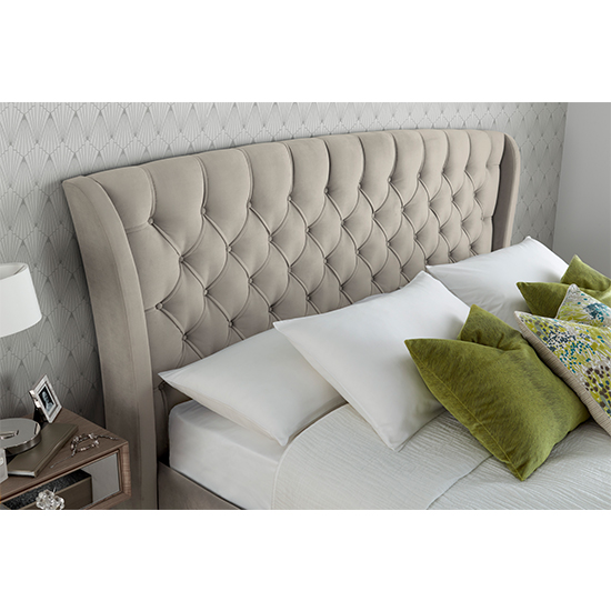 Newton Velvet 4 Drawers Storage Double Bed In Warm Stone