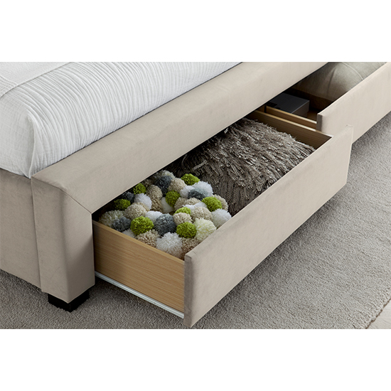 Newton Velvet 4 Drawers Storage Double Bed In Warm Stone