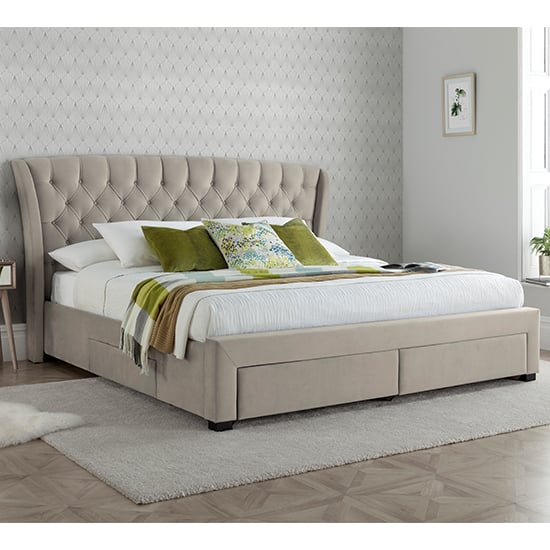 Read more about Newton velvet 4 drawers storage king size bed in warm stone